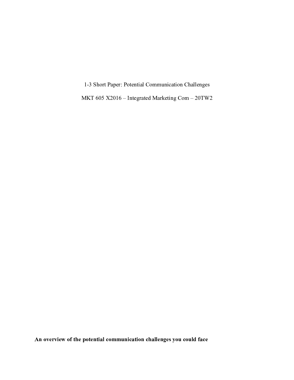 Preview image for MKT 605 Short Paper  Potential Communication Challenges   Carlsberg|    1-3 Short Pape